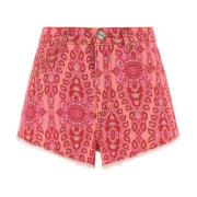 Printede Denim Shorts