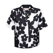 Sort Button-Up Skjorte med Camp Krave