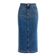 Rhinestone Embellished Denim Midi Nederdel