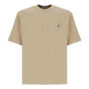 Beige Bomuld T-shirt med Logo Patch