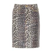 Leopard Print Denim Nederdel