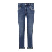 Mid Blue Tapered Jeans med Metallic Tråd