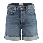 Denim Shorts med Metal Knapper