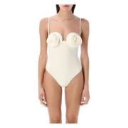 3D Flower Retro Bustier Badedragt Creme