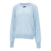 Blå Uldblanding Strikbluse Sweater