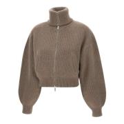 Brun Strikket Bomberjakke Sweater