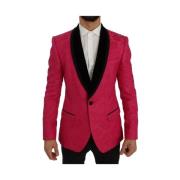 Pink Blomstret Slim Fit Blazer