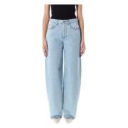 Blå Snøret Wide Leg Jeans