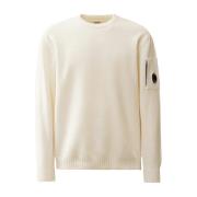 Ribbet rund hals sweater med linse lomme