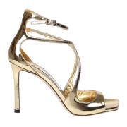 Guld Metallic Læder Sandal med Firkantet Spids