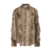 Leopard Print Skjorte med Ruffles