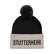 Pompom Rib-Strikket Beanie