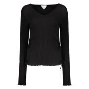 Ribbet bomuld V-hals sweater