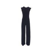 Blå Ærmeløs Jumpsuit Elegant Crew Neck