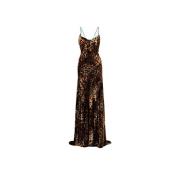 Leopard-Print Slip Kjole med Draperet Tog