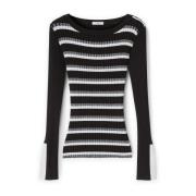 Stribet, ribstrikket pullover i Lurex