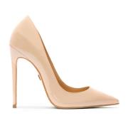 Beige Patent Læder Pumps