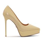 Lakerede beige platform pumps