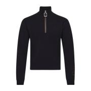 Sort Broderet Halv Zip Sweater