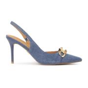 Blå denim stof slingback pumps