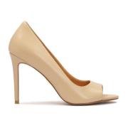 Beige læder peep toe højhælede pumps