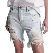 Boyfriend Denim Shorts Med Frynser