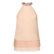 Silk Organza Ærmeløs Broderet Top Pink