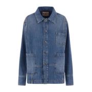 Oversize Denim Frakke med Metal Knapper