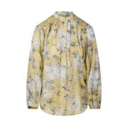 Gul Blomstret Skallop Bluse