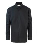 Sort Button-Up Skjorte Modal Polyester