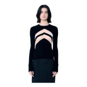 Gennemsigtig Panel Ribbet Turtleneck Sweater