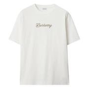 Hvid Crew Neck T-shirt med Logo Print