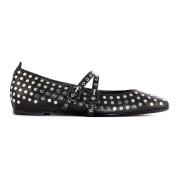 Studded Sort Læder Ballerina Sko