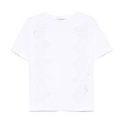 Hvid Crew Neck T-shirt med Sheer Panels