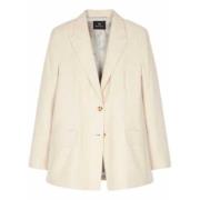 Stribet beige linned bomuldsblazer