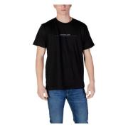 Sort Trykt Rund Hals T-Shirt