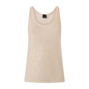 Beige Ærmeløs Top med Scoop Neck