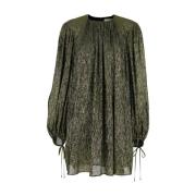 Metallic Crewneck Puffed Sleeves Kjole Kvinde