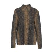 Gul Stand Bluse Python Effekt