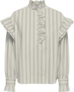 ONLY Onlmalou LS Frill Stripe TOP WVN CS Kvinde Bone White/pink Lady +...