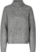 Modström Kanemd Wool zip Tneck Kvinde Dark Grey Melange Sweaters Str X...