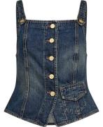 Ganni Heavy Washed Denim Top Kvinde Mid Blue Vintage Tanktoppe Str 40 ...