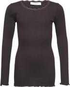 Rosemunde Silk Tshirt w/ Lace Str 8 - Dark Espresso Langærmede T-shirt...