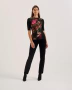 Ted Baker Floene Printed Skinny Fit Top Kvinde Black Toppe Str S /2 - ...