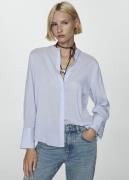 MANGO Striped Flowy Shirt Kvinde Medium Blue Skjorter Str L - hos Maga...