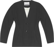 Ganni Drapey Melange Fitted Shaped Sleeve Kvinde Black Blazere Str 42 ...