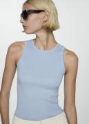 MANGO Ribbed Knit top Kvinde Lt-pastel Blue Langærmede Bluser Str L - ...