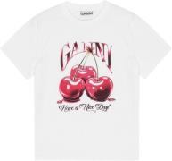 Ganni Basic Jersey Cherry Relaxed Tshirt Kvinde Bright White Kortærmed...