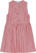 Ganni Stripe Cotton Mini Bow Tie Dress Kvinde Barbados Cherry Korte Kj...