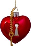 Vondels Ornament Glass red Opal Heart With key Lock H6. 5cm Red - Jule...